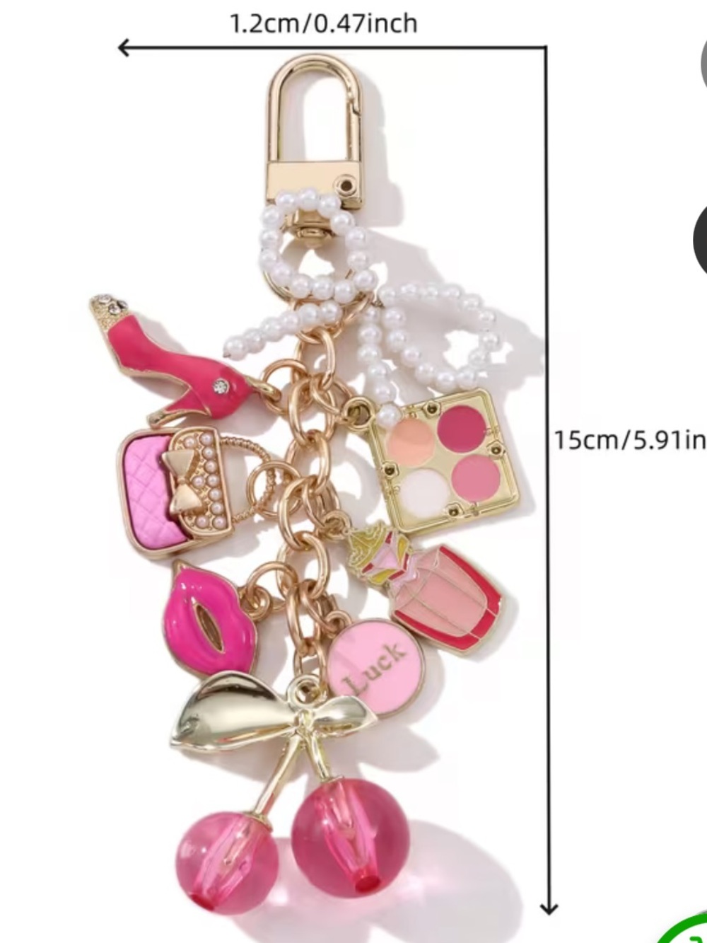 Pink Cherry Charm Keychain & Card Holder Keyring - Picture 2 of 2